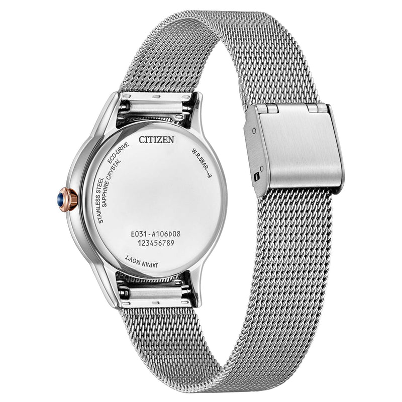 Citizen Eco Drive EM1156-80X analog damklocka med beige urtavla och armband i rostfritt stål