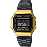 Casio Vintage A168WEGB-1BEF digital herrklocka med svart urtavla och armband i rostfritt stål