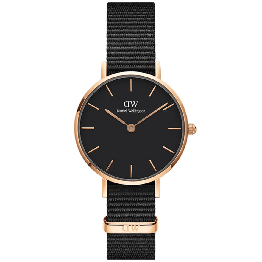 Daniel Wellington  Petite Cornwall DW00100215 analog damklocka med svart urtavla och armband i läder