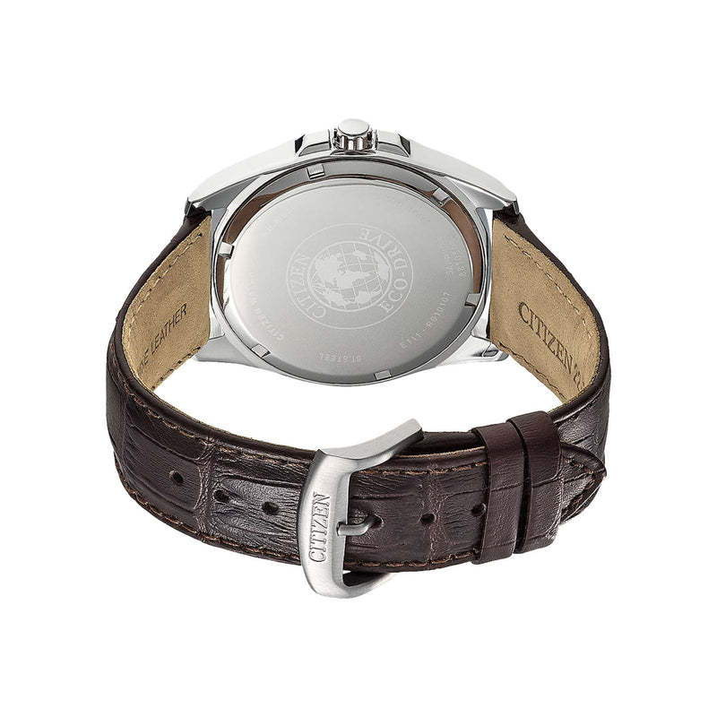 Citizen Eco Drive BM7108-22L analog herrklocka med blå urtavla och armband i läder