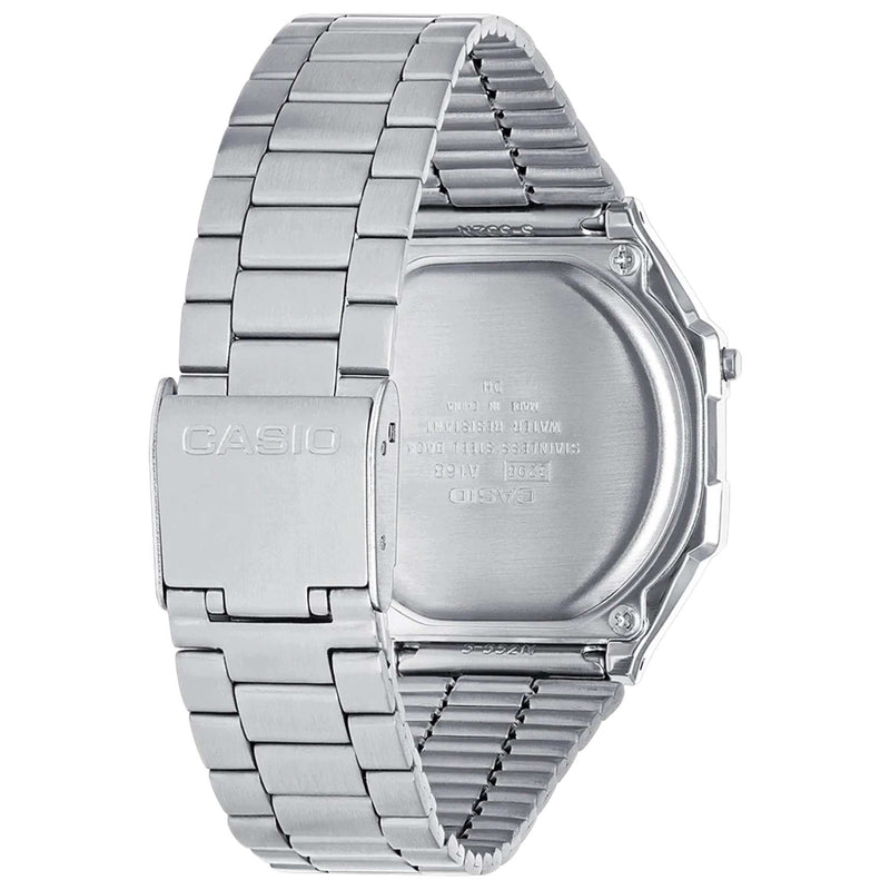 Casio Vintage A168WA-8AYES digital herrklocka med beige urtavla och armband i rostfritt stål