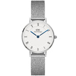Daniel Wellington Petite Roman Numerals Sterling DW00100684 analog damklocka med vit urtavla och armband i rostfritt stål