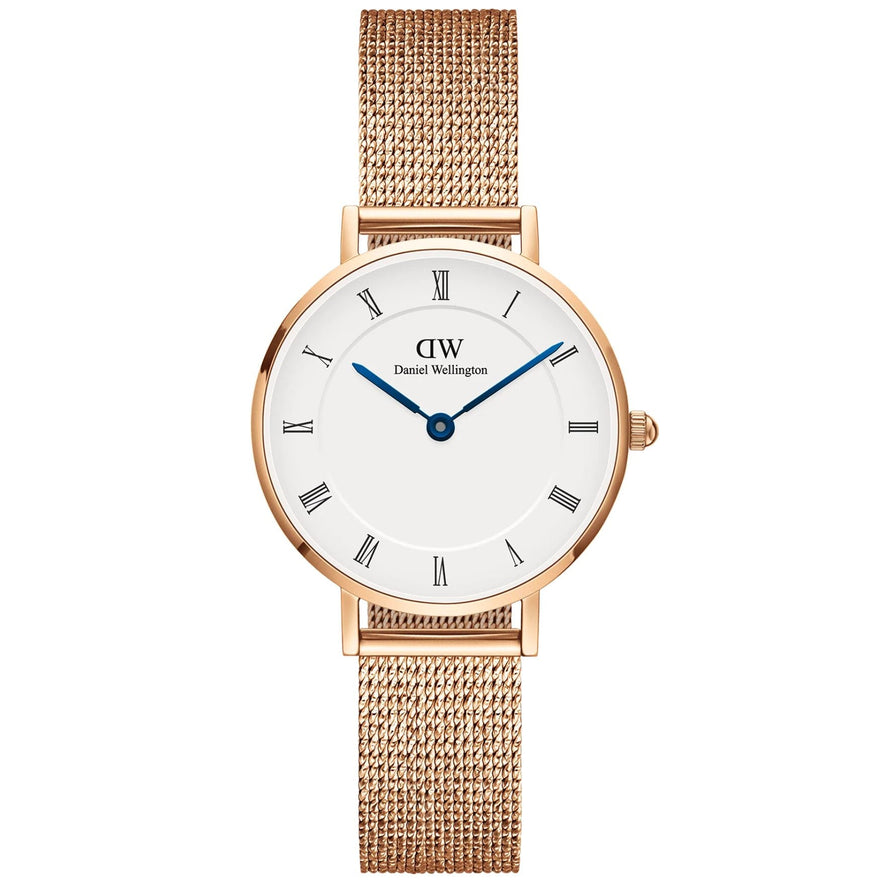 Daniel Wellington Petite Roman Numerals  DW00100681 analog damklocka med vit urtavla och armband i rostfritt stål
