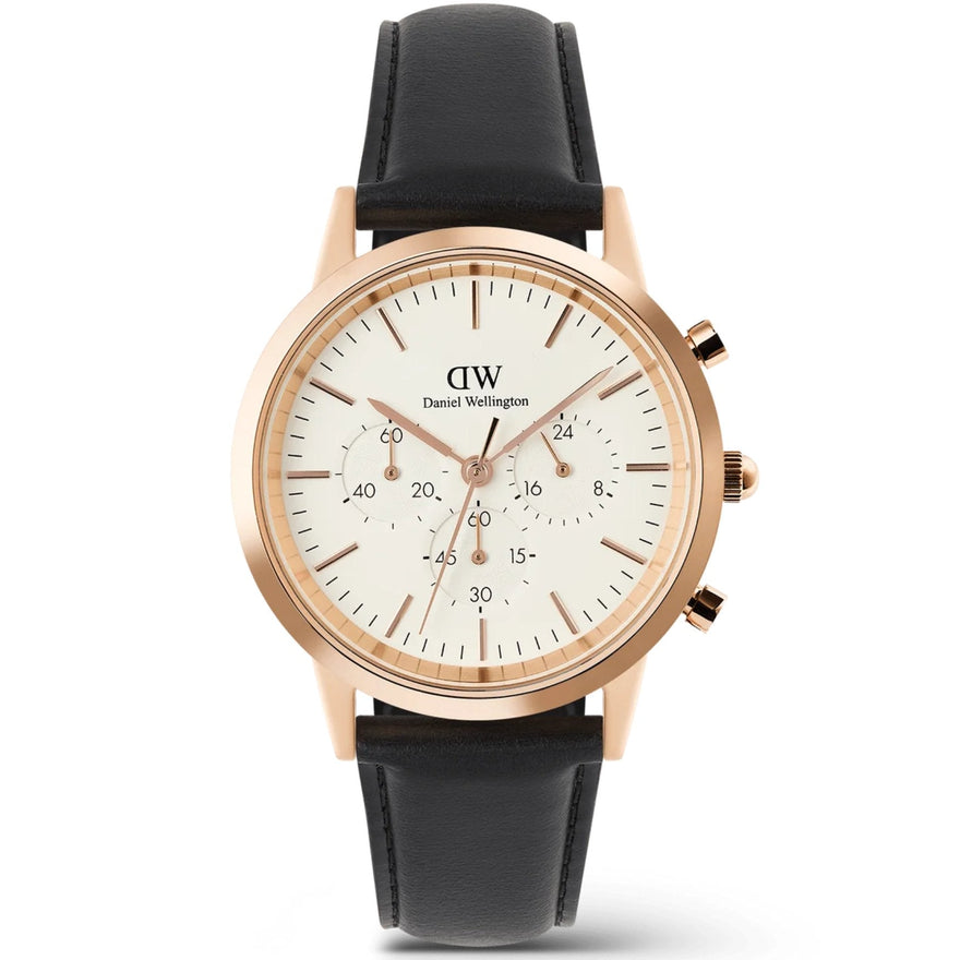Daniel Wellington Iconic Chronograph Sheffield RG analog herrklocka med vit urtavla och armband i läder