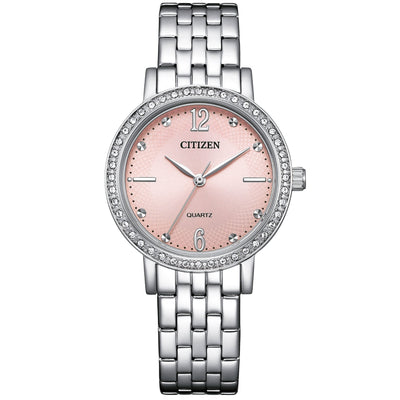 Citizen Dress Damklocka EL3100-55W analog damklocka med rosa urtavla och armband i rostfritt stål