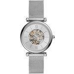 Fossil Automatiskt urverk ME3176 analog damklocka med silver urtavla och armband i rostfritt stål