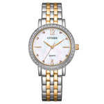 Citizen Dress EL3106-59D analog damklocka med vit urtavla och armband i rostfritt stål