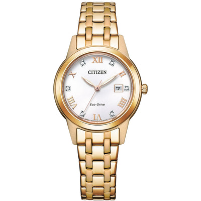 Citizen Elegance Eco-Drive FE1243-83A analog damklocka med vit urtavla och armband i rostfritt stål