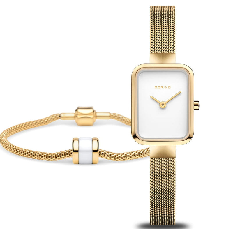 Bering Classic | Polished/brushed Gold 14520-334-GWP analog damklocka med vit urtavla och armband i rostfritt stål