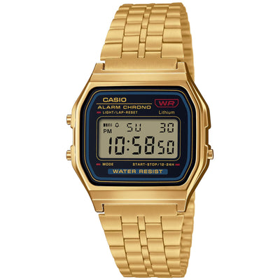 Casio Vintage A159WGEA-1EF digital herrklocka med guld urtavla och armband i rostfritt stål