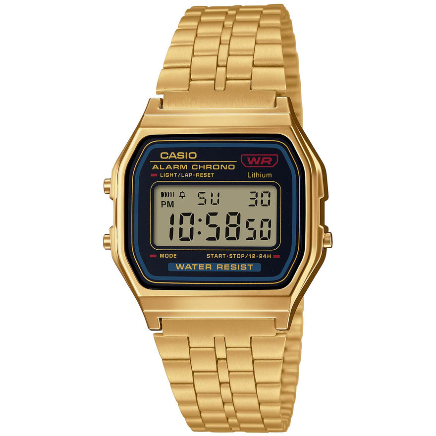 Casio Vintage A159WGEA-1EF digital herrklocka med guld urtavla och armband i rostfritt stål