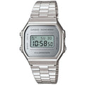 Casio Vintage A168WEM-7EF digital unisexklocka med silver urtavla och armband i rostfritt stål