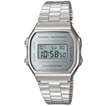 Casio Vintage A168WEM-7EF digital unisexklocka med silver urtavla och armband i rostfritt stål