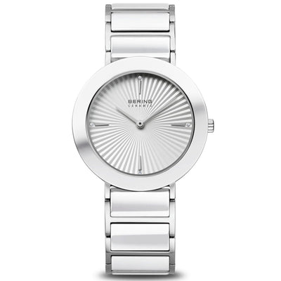 Bering Ceramic 11435-753 analog damklocka med vit urtavla och armband i rostfritt stål