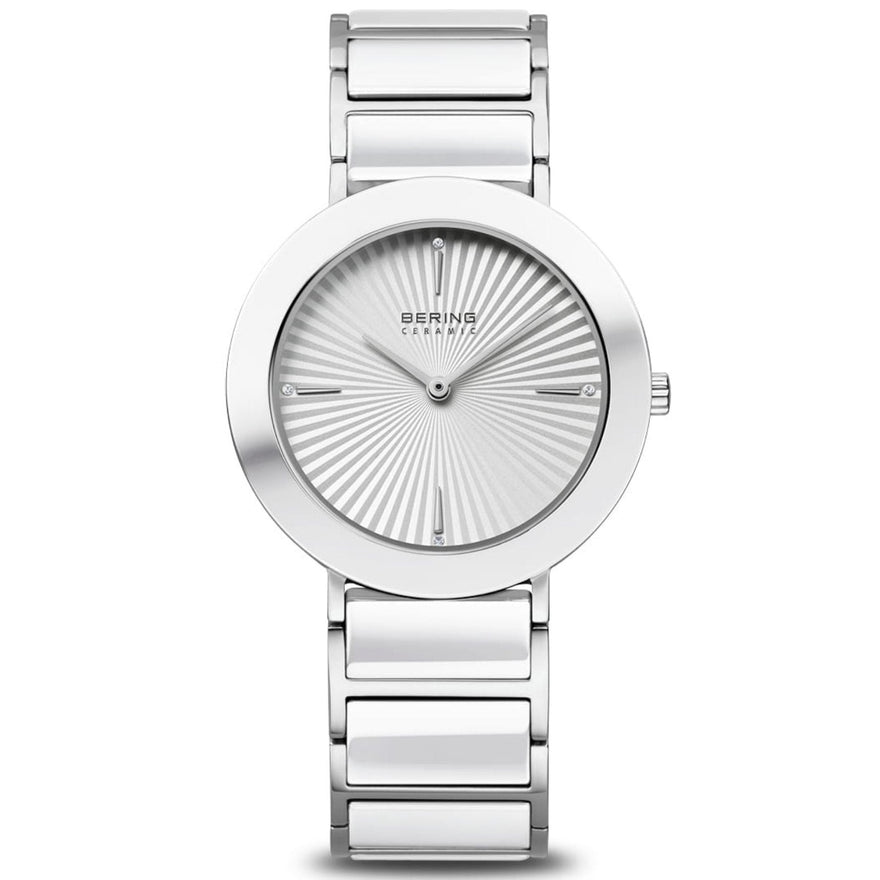 Bering Ceramic 11435-753 analog damklocka med vit urtavla och armband i rostfritt stål