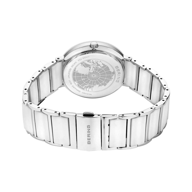 Bering Ceramic 11435-753 analog damklocka med vit urtavla och armband i rostfritt stål
