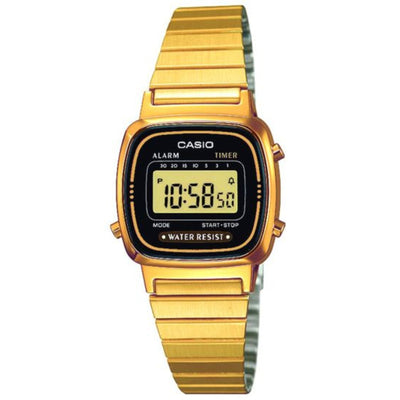 Casio Vintage LA670WEGA-1EF digital unisexklocka med svart urtavla och armband i rostfritt stål