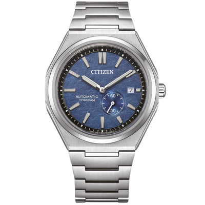 Citizen Super Titanium Automatisk NJ0180-80L analog herrklocka med blå urtavla och armband i titan