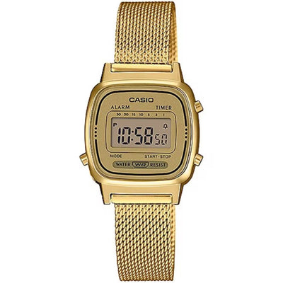 Casio Vintag LA670WEMY-9EF analog damklocka med guld urtavla och armband i rostfritt stål