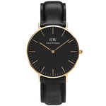 Daniel Wellington Classic Sheffield Gold DW00100546 analog unisexklocka med svart urtavla och armband i läder