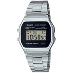 Casio Vintage A158WEA-1EF digital herrklocka med svart urtavla och armband i rostfritt stål