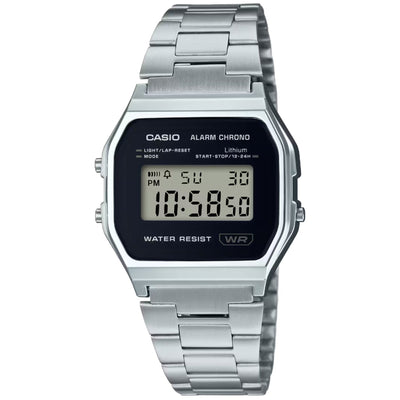 Casio Vintage A158WEA-1EF digital herrklocka med svart urtavla och armband i rostfritt stål