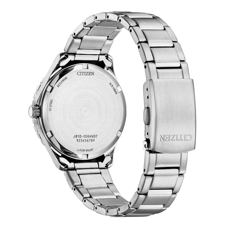 Citizen Eco-Drive AW1828-80X analog damklocka med grön urtavla och armband i rostfritt stål