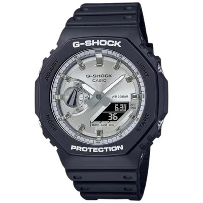 Casio G-Shock GA-2100SB-1AER analog herrklocka med silver urtavla och armband i resin