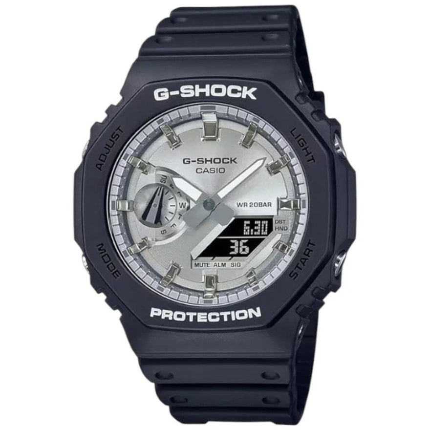 Casio G-Shock GA-2100SB-1AER analog herrklocka med silver urtavla och armband i resin