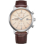 Citizen Chrono CA7061-26X analog herrklocka med beige urtavla och armband i läder