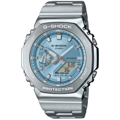 Casio G-Shock GM-2110D-2AER ana-digi herrklocka med blå urtavla och armband i rostfritt stål