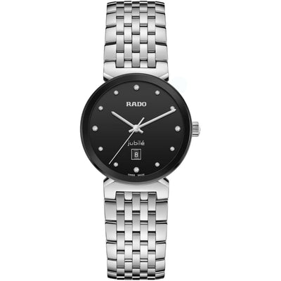 Rado Florence Diamonds R48913733 analog damklocka med svart urtavla och armband i rostfritt stål