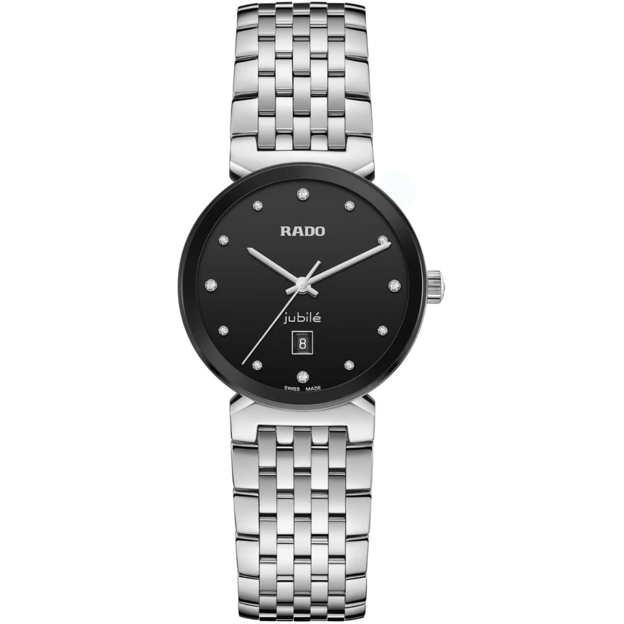 Rado Florence Diamonds R48913733 analog damklocka med svart urtavla och armband i rostfritt stål