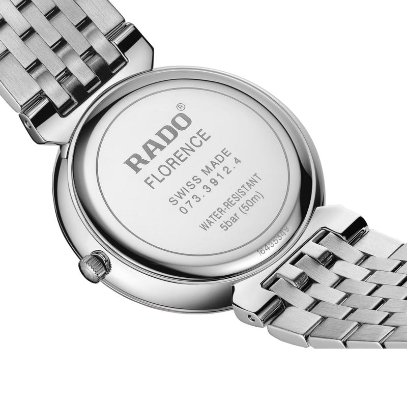 Rado Florence Diamonds R48912733 analog unisexklocka med svart urtavla och armband i rostfritt stål