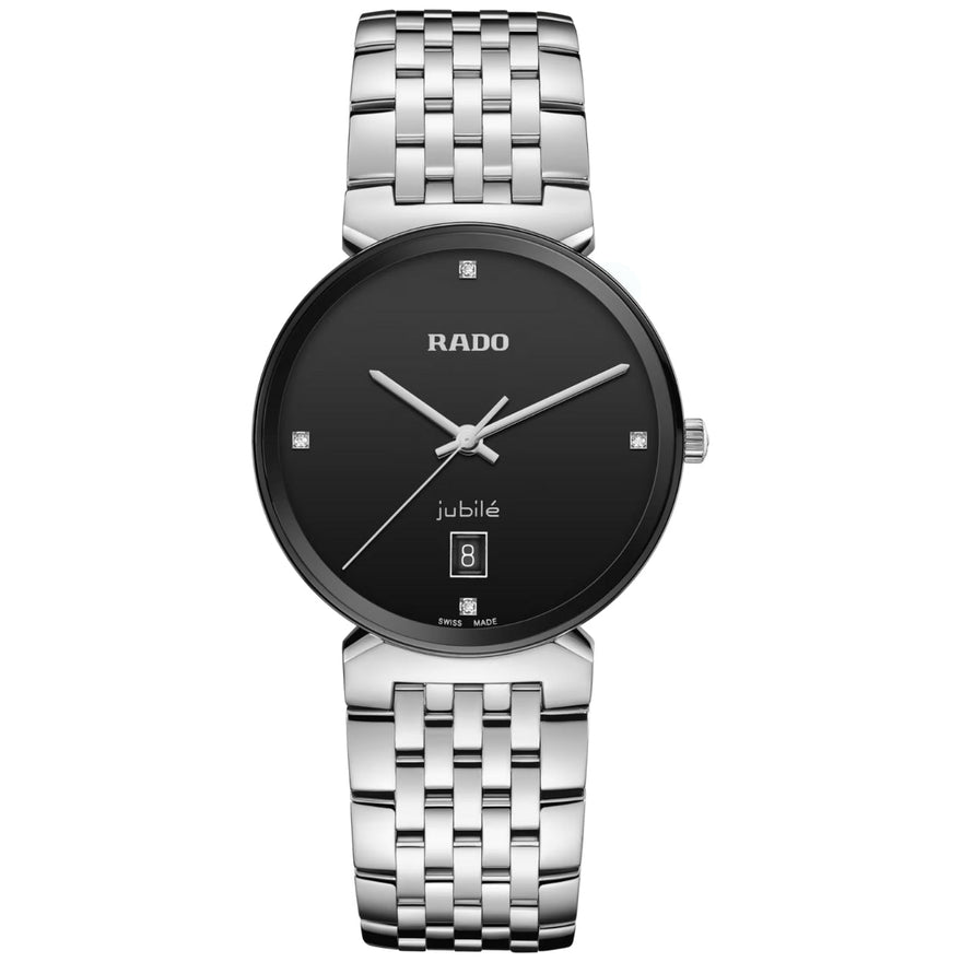 Rado Florence Diamonds R48912713 analog unisexklocka med svart urtavla och armband i rostfritt stål