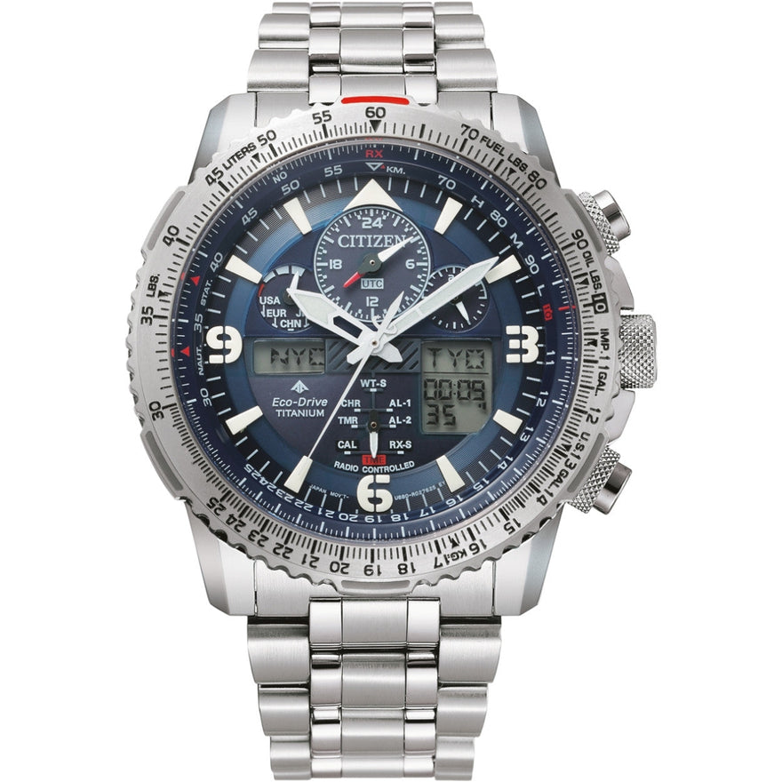 Citizen Promaster Skyhawk JY8100-80L ana-digi herrklocka med blå urtavla och armband i titan