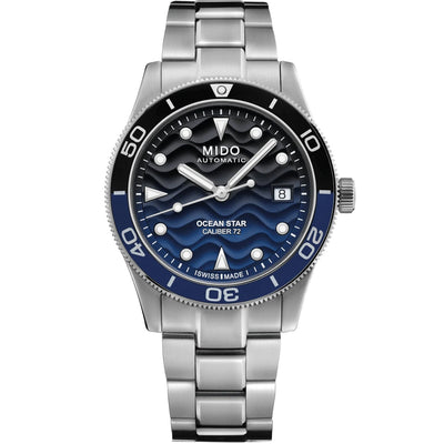 Mido Ocean Star M026.907.11.041.00 analog herrklocka med blå urtavla och armband i rostfritt stål