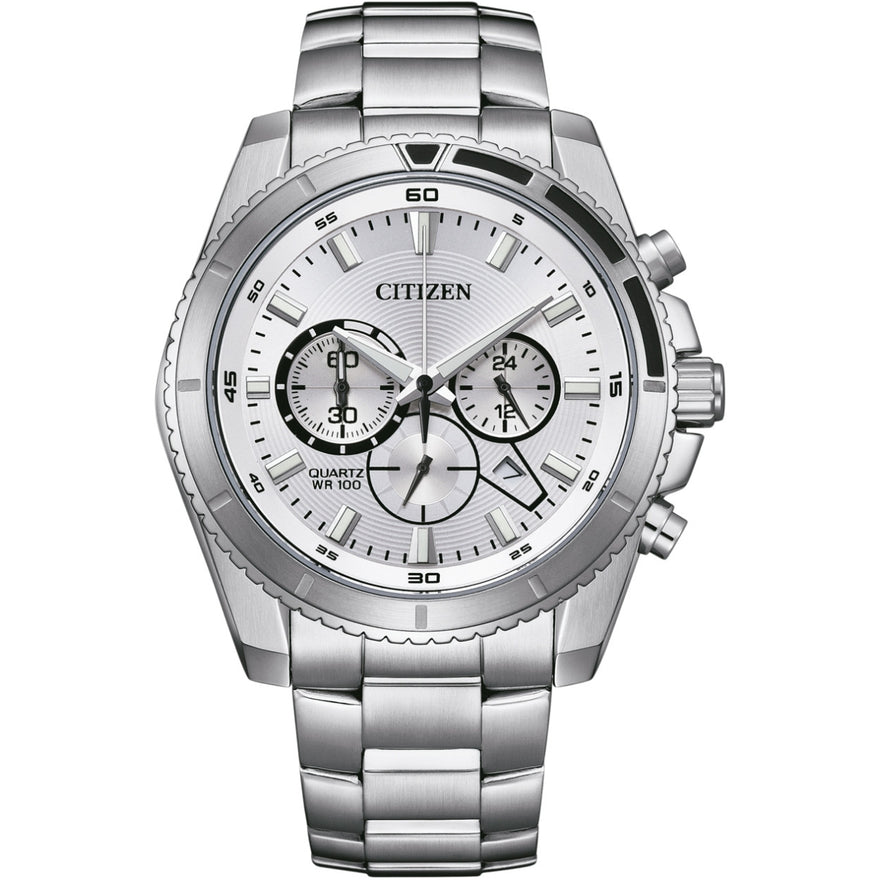Citizen AQ Kronograf AN8200-50A analog herrklocka med silver urtavla och armband i rostfritt stål