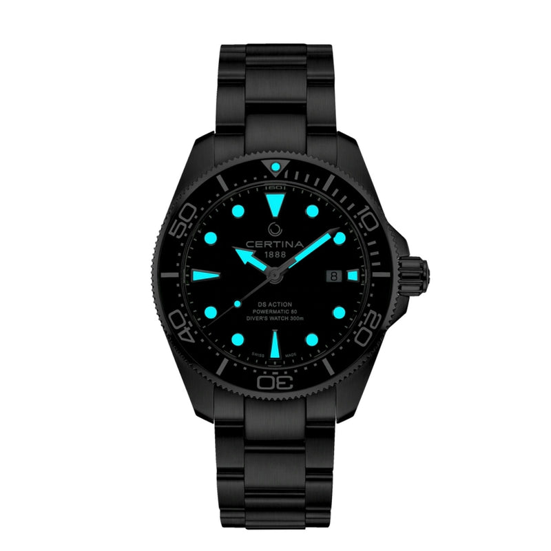 Certina DS Action Diver C032.607.11.091.00 analog herrklocka med grön urtavla och armband i rostfritt stål