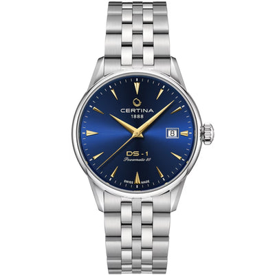 Certina DS-1 C029.207.11.041.00 analog unisexklocka med blå urtavla och armband i rostfritt stål
