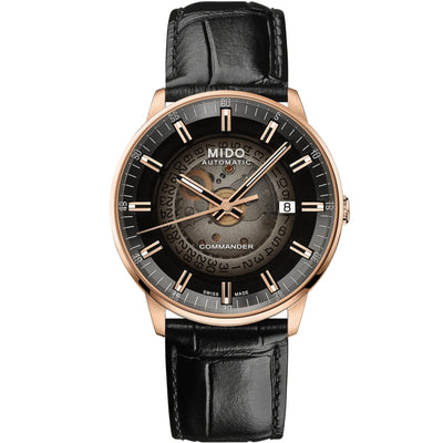 Mido Commander Gradient M021.407.36.411.00 analog herrklocka med svart urtavla och armband i läder