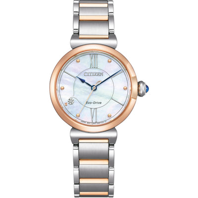 Citizen May bells EM1074-82D analog damklocka med pärlemor urtavla och armband i rostfritt stål