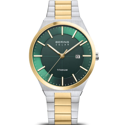 Bering Titanium 14439-718 analog herrklocka med grön urtavla och armband i titan