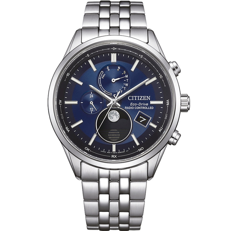 Citizen Moon phase BY1030-50L analog herrklocka med blå urtavla och armband i rostfritt stål