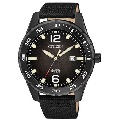 Citizen Nylon BI1045-05E analog herrklocka med svart urtavla och armband i nylon