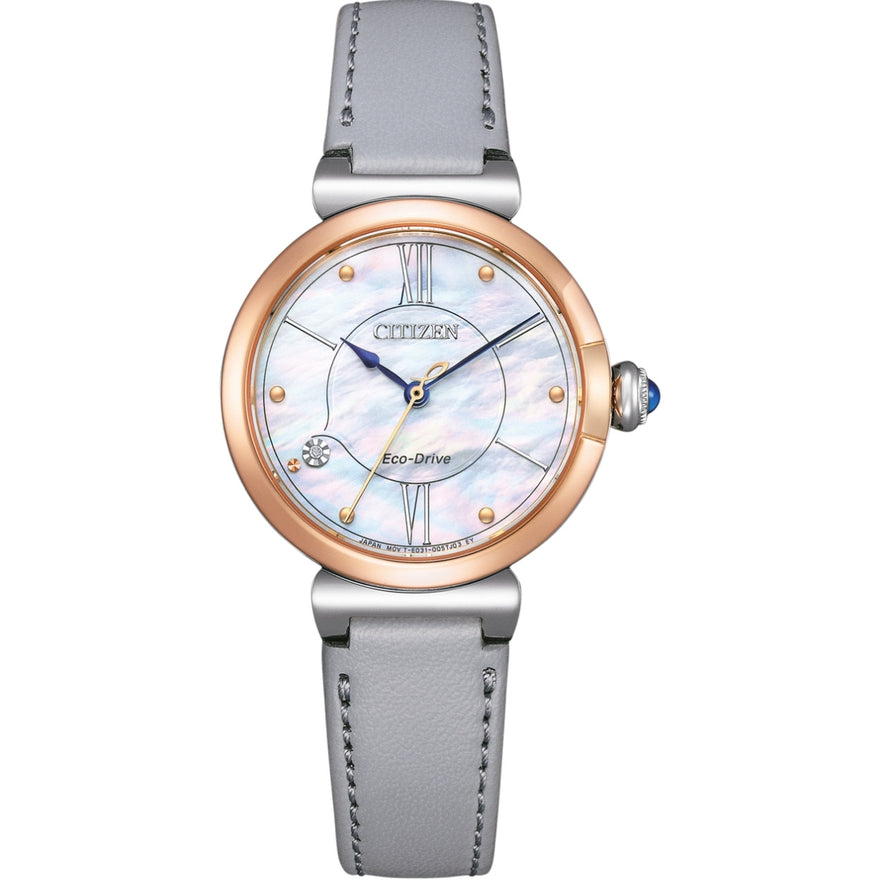 Citizen May bells EM1074-15D analog damklocka med pärlemor urtavla och armband i läder