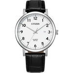 Citizen Dress BI5070-06A analog herrklocka med vit urtavla och armband i läder
