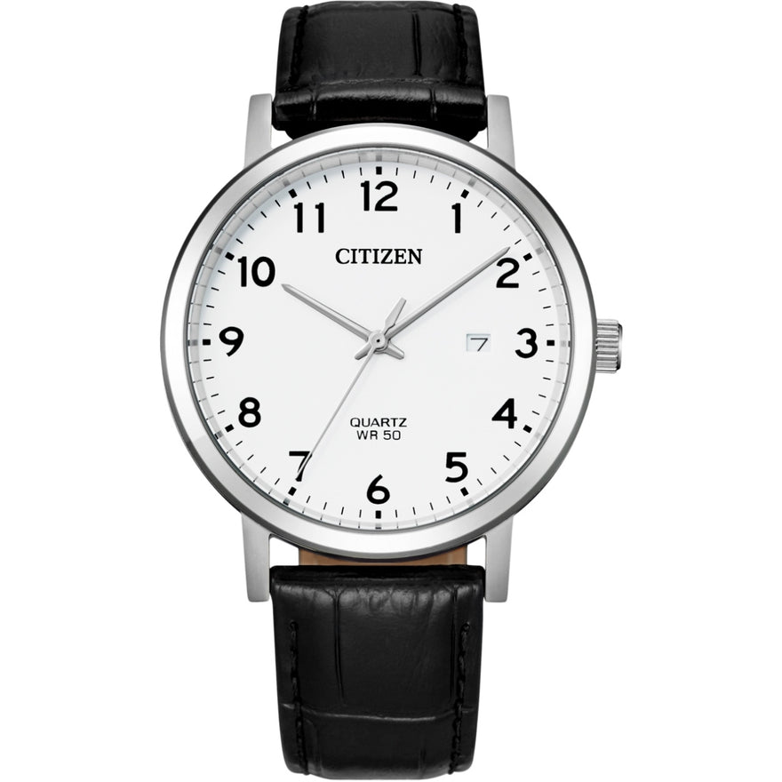 Citizen Dress BI5070-06A analog herrklocka med vit urtavla och armband i läder