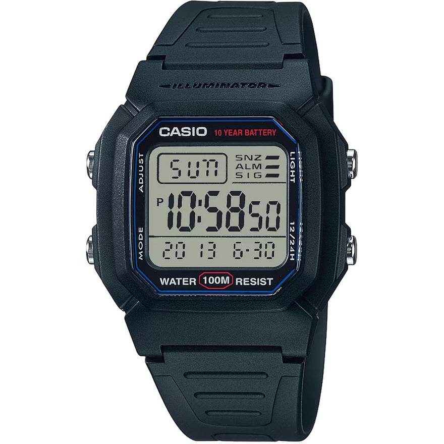 Casio Timeless W-800H-1AVES digital unisexklocka med svart urtavla och armband i resin