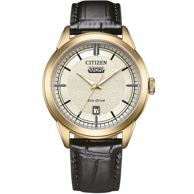 Citizen Classic AW0153-04AC analog herrklocka med vit urtavla och armband i läder